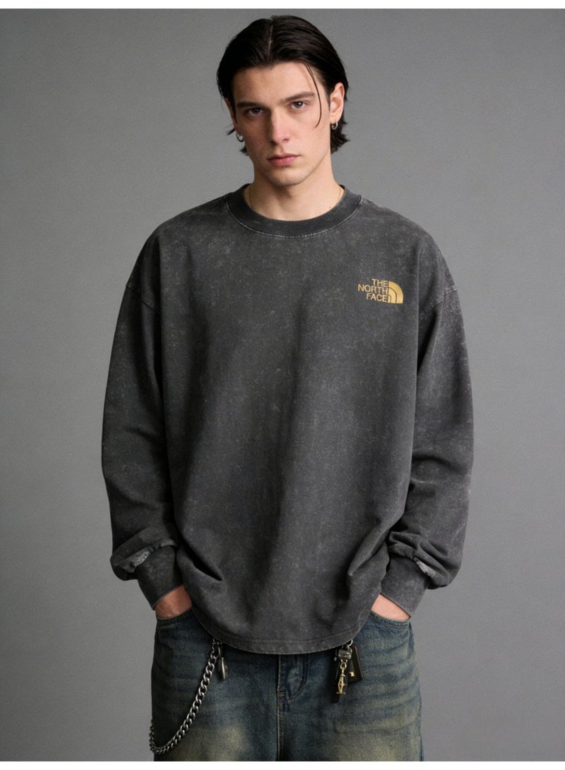 THE NORTH FACE 2026 The North Face retro washed unisex T-shirt with round neck, high-quality thick cotton loose T-shirt pullover with gold logo, retro street clothes for men and women. - Image 5